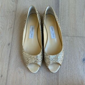 Jimmy Choo Gold Glitter Open Toe | EU 39.5
